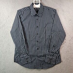 7 Diamonds Shirt Men Large Button Up Long Sleeve Navy Black Striped‎